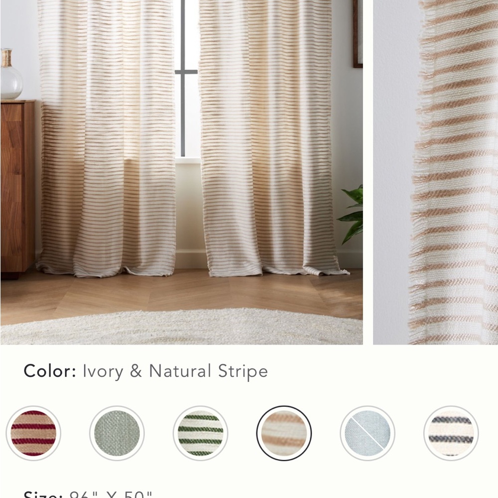 Anthropologie Cream and Salmon Linen Curtains with Textured Stripes 94x50